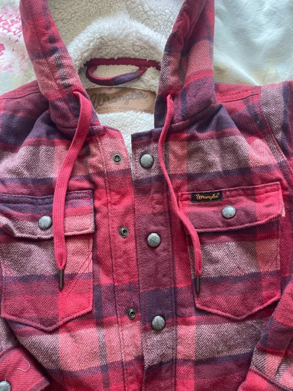 Girl's Wrangler Sherpa lined flannel jacket size medium